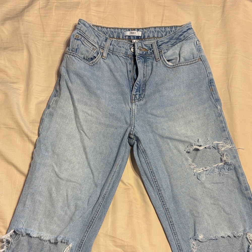 Forever 21 Light Blue Distressed Boyfriend Jeans